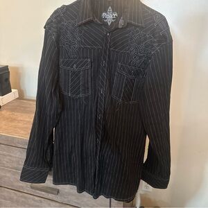 Roar Charcoal Pinstripe Shirt with Embroidery